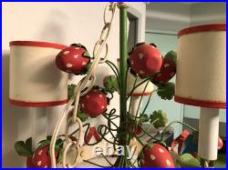 Vtg Toleware Hanging Lamp Chandelier Strawberries Italy