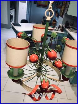Vtg Toleware Hanging Lamp Chandelier Strawberries Italy