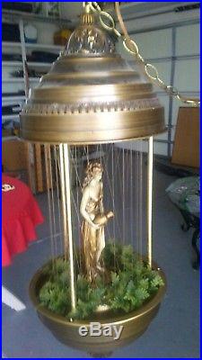 Vtg large Mid Century Oil Rain Hanging Table Lamp Light Nude Lady Goddess Pillar