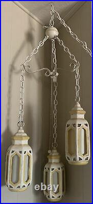 Vtg mid century Danish Mod Hanging swag lamp lounge Retro Raymor Ceramic Potrery