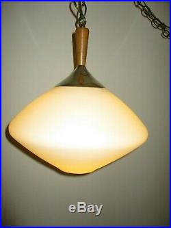 Vtg white glass saucer hanging swag lamp