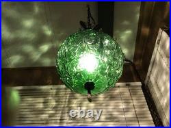 WICKED Inspired Vintage MCM Green Glass Swag Scroll Pattern Lamp Pink Crystals