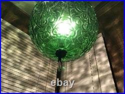 WICKED Inspired Vintage MCM Green Glass Swag Scroll Pattern Lamp Pink Crystals