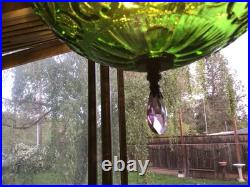 WICKED Inspired Vintage MCM Green Glass Swag Scroll Pattern Lamp Pink Crystals