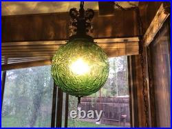 WICKED Inspired Vintage MCM Green Glass Swag Scroll Pattern Lamp Pink Crystals