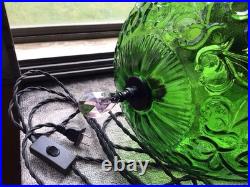 WICKED Inspired Vintage MCM Green Glass Swag Scroll Pattern Lamp Pink Crystals