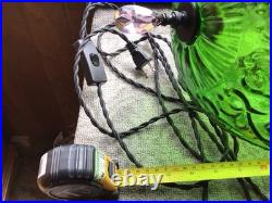 WICKED Inspired Vintage MCM Green Glass Swag Scroll Pattern Lamp Pink Crystals