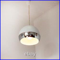 White & Chrome Mid Century Modern Vintage Ball Shape Ceiling Lamp Light Fixture