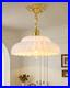 White Glass Pendant Light, Modern Vintage Brass Hanging Light, Fluted Shade Pend