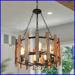 Wood Metal Chandelier Orb Pendant Light Rustic Industrial Hanging 8 Lights lamp