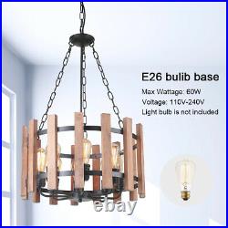 Wood Metal Chandelier Orb Pendant Light Rustic Industrial Hanging 8 Lights lamp