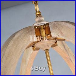 Wooden Chandelier Pendant Lamp Vintage Round 6-Light Rustic Iron Hanging Lamp