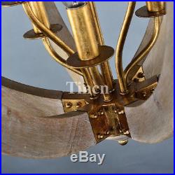 Wooden Chandelier Pendant Lamp Vintage Round 6-Light Rustic Iron Hanging Lamp