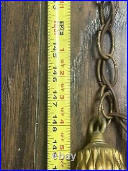 Working Pair Of Mid Century Modern Brass Lantern Swag Light Pendants Chorded