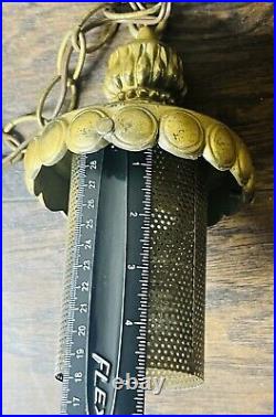 Working Pair Of Mid Century Modern Brass Lantern Swag Light Pendants Chorded
