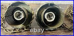 Working Pair Of Mid Century Modern Brass Lantern Swag Light Pendants Chorded