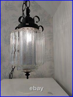 XL Vintage MCM Swag Lamp & Diffuser Hanging Clear Glass iron Light Retro Plug-in
