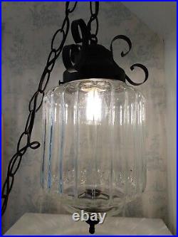 XL Vintage MCM Swag Lamp & Diffuser Hanging Clear Glass iron Light Retro Plug-in