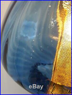 XXL Vintage Mid-Century Blue Italian Glass Hanging Swag Lamp Pendant Light Retro