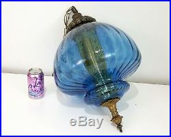 XXL Vintage Mid-Century Blue Italian Glass Hanging Swag Lamp Pendant Light Retro